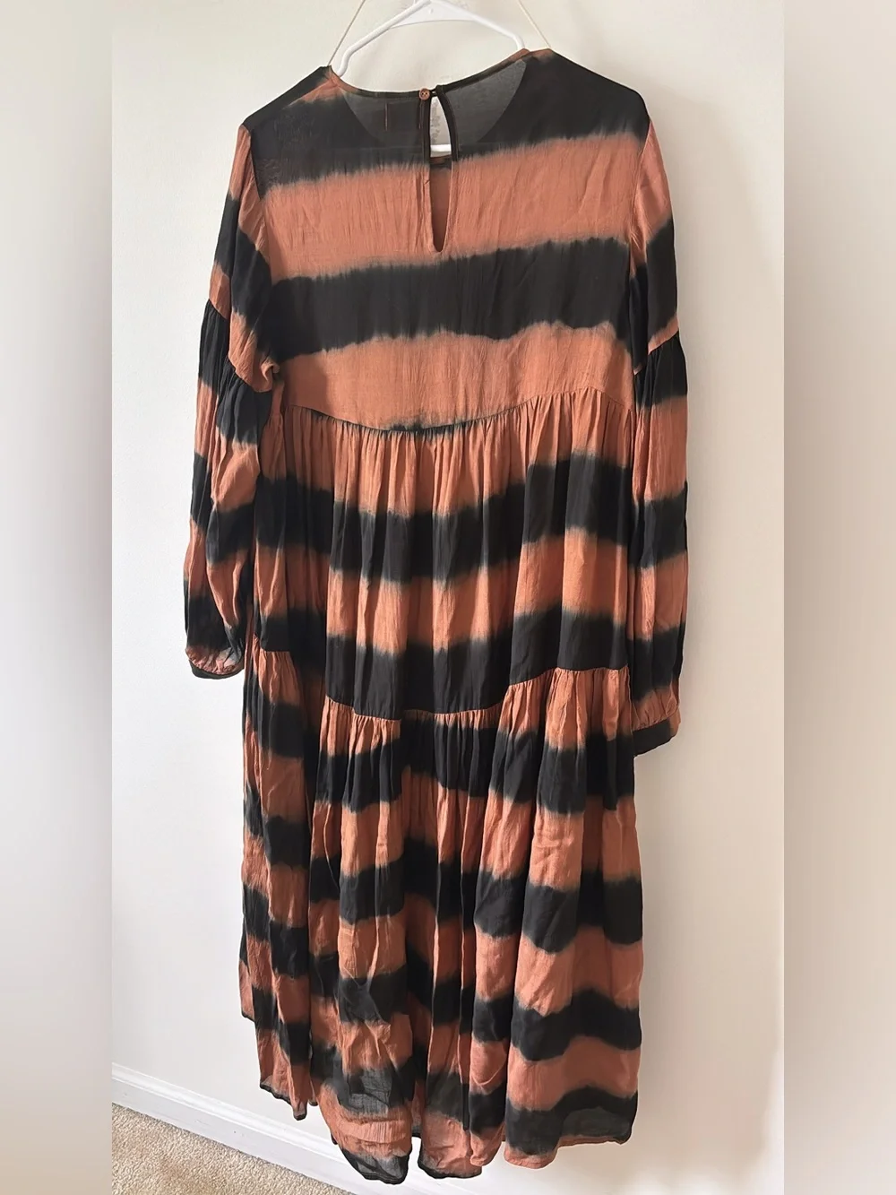 Anthropologie Norblack Norwhite Euphrates Black Brown Tie Dye Fall Dress medium